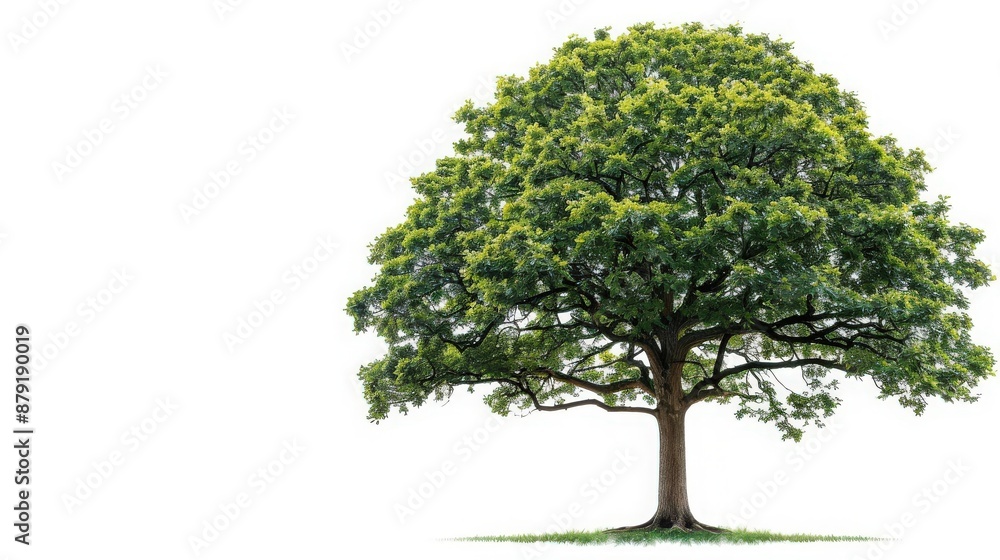 A solitary tree with lush green foliage stands against a white background, illustrating nature's beauty and isolation. A solitary tree with lush green foliage stands against a white background, illustrating nature's beauty and isolation.