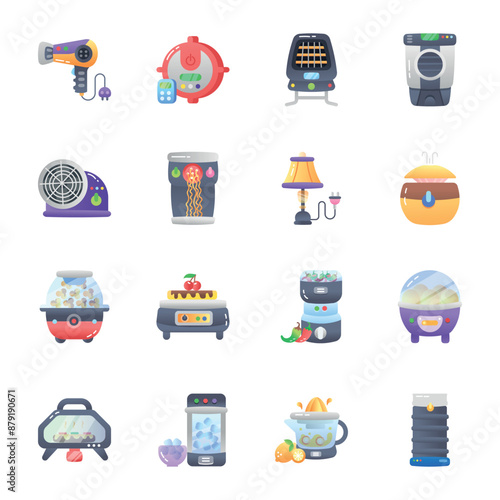 Pack of Household Accessories Flat Icons

