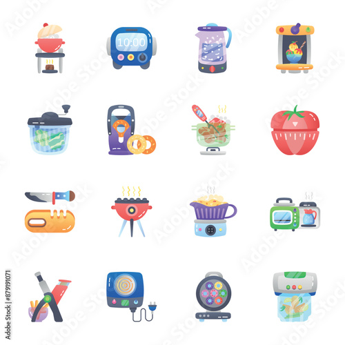 Collection of Kitchenware Items Flat Icons

