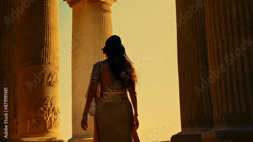 Obraz na płótnie Beautiful woman in traditional Egyptian clothing in an ancient Egyptian temple. w salonie