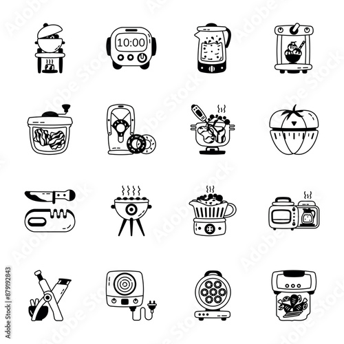 Collection of Kitchenware Items Glyph Icons

