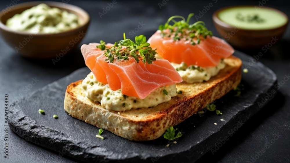Deliciously fresh seafood toast ready to be savored Deliciously fresh seafood toast ready to be savored