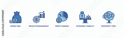 Financial Success Banner Web Icon Vector Illustration Concept With Icon Of Money Bag, Wealth Management, Profit Margin, Economic Stability, Prosperity Tree