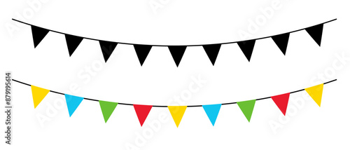 Flag garlands. Colored carnival garland of triangular flags. Vector illustration