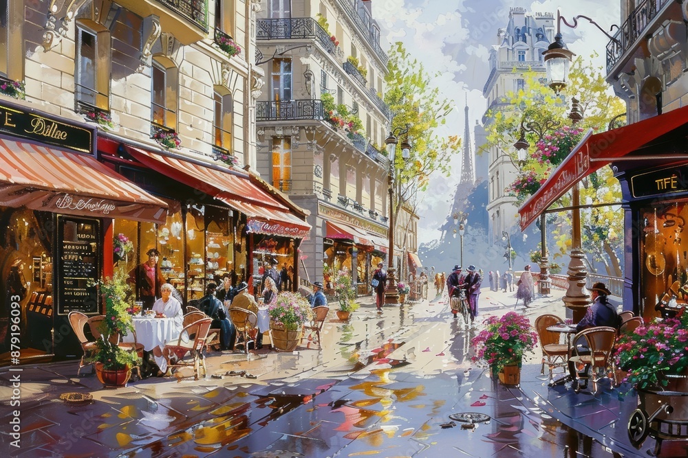 Fototapeta premium Historical Paris streets and cafes, charming ambiance, iconic architecture, and culture