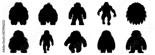 Bigfoot silhouettes set, pack of vector silhouette design, isolated background