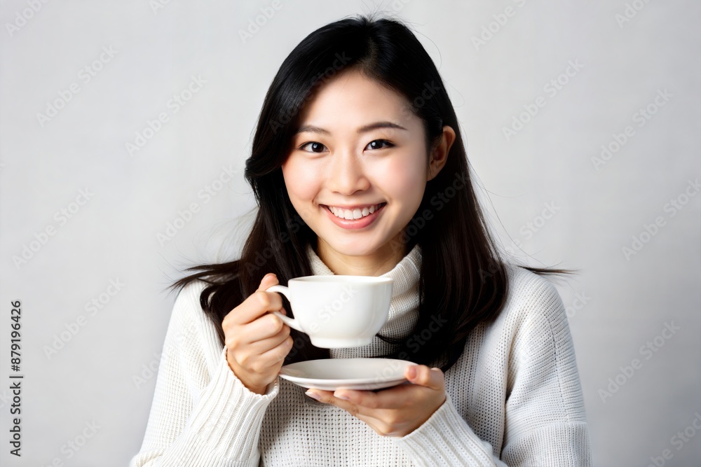 Asian Woman Holding Coffee Cup and Smiling
Asian Woman Holding Coffee Cup and Smiling