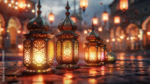 Ramadan Kareem Islamic backgrounds adorned with lanterns