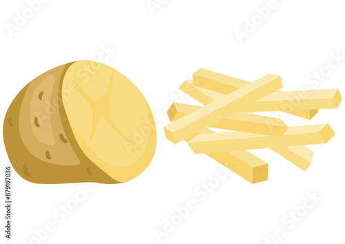 Fresh potato half and sticks