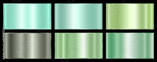 A set of green metallic gradients on a black background. Metallic gradient effects for the design of text and bulletin boards, infographics. Metal banner. Vector EPS 10.