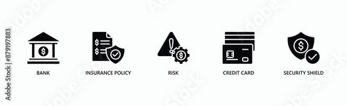 Financial Protection Banner Web Icon Vector Illustration Concept With Icon Of Bank, Insurance Policy, Risk, Credit Card, Security Shield