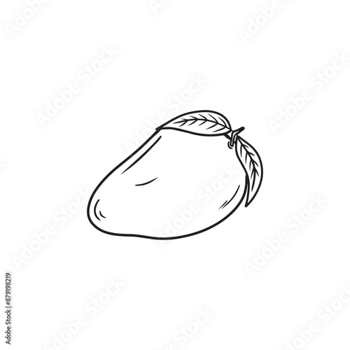 Ripe delicious sweet mango in black isolated on white background. Hand drawn vector sketch illustration in doodle engraved vintage line art style. Exotic tropical juicy fruit for sorbet, smoothie