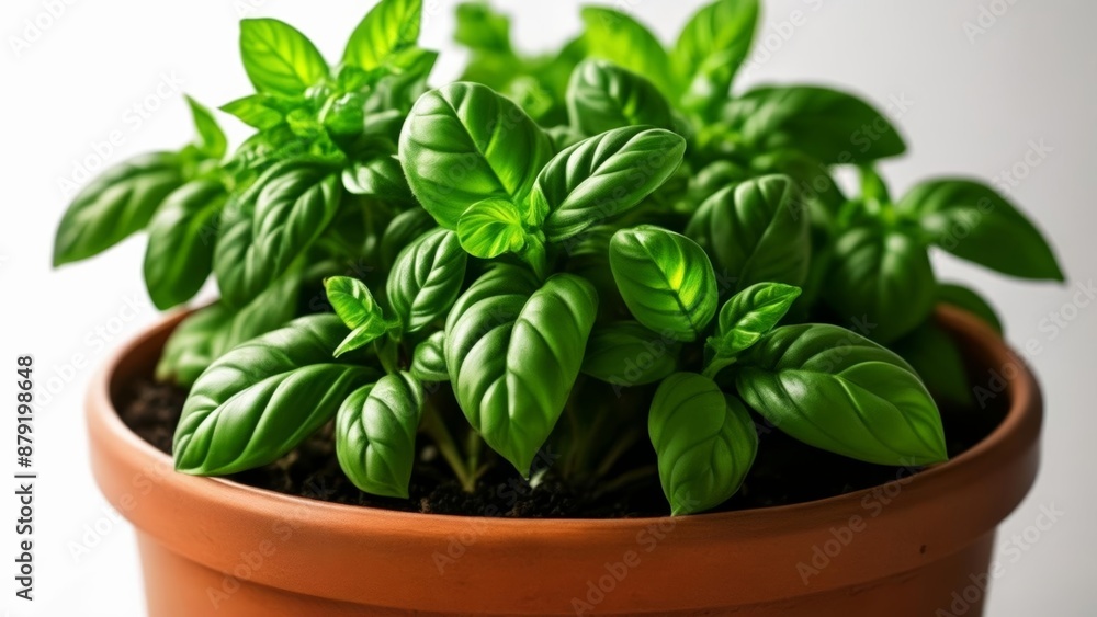 Vibrant basil plant in pot ready for culinary adventures Vibrant basil plant in pot ready for culinary adventures