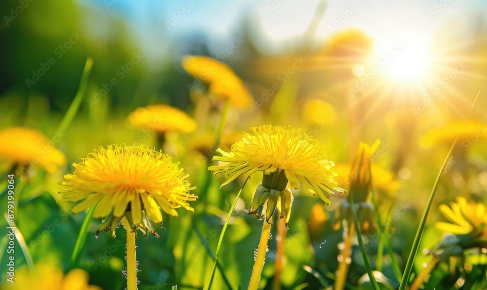 Beautiful spring meadow with yellow dandelions. Beautiful spring meadow with yellow dandelions.