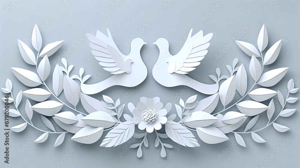 Obraz premium 2D paper crafts art depicting hands releasing doves for International Peace Day in minimal style Stock Photo with copy space