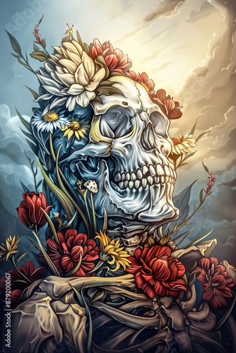 Skull Adorned with Blossoms and Blooms photo