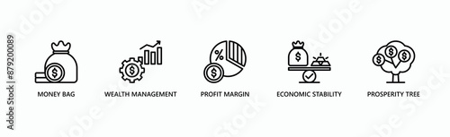 Financial Success Banner Web Icon Vector Illustration Concept With Icon Of Money Bag, Wealth Management, Profit Margin, Economic Stability, Prosperity Tree