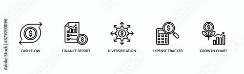 Financial Management Banner Web Icon Vector Illustration Concept With Icon Of Cash Flow, Finance Report, Diversification, Expense Tracker, Growth Chart