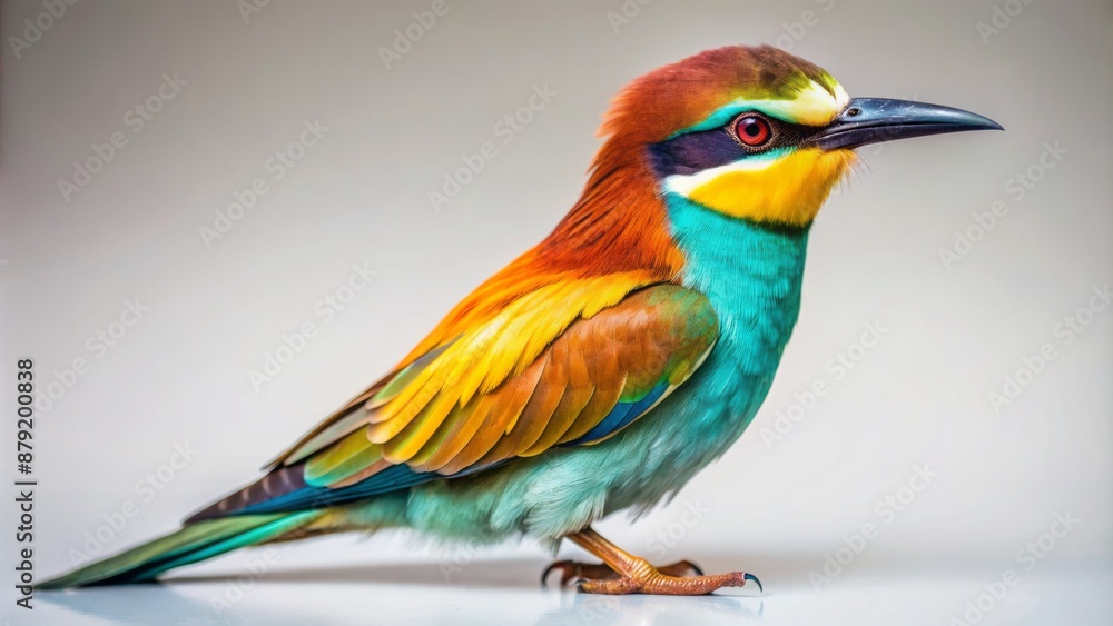 Majestic large casuarius bird with distinctive casque and vibrant plumage stands proudly alone on a clean white studio backdrop. Majestic large casuarius bird with distinctive casque and vibrant plumage stands proudly alone on a clean white studio backdrop.