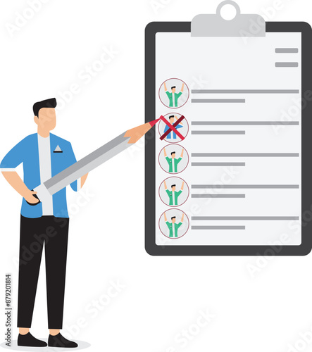 Redundant job, layoff staff or reduce head count, fired employee or worker, losing job from economic recession, dismiss or picking redundant staff concept, businessman HR choose redundancy employee