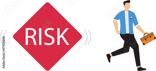 Risk averse, avoid or minimize risk, run away from uncertainty, fear or safety decision for investment, prefer security or stability concept, businessman investor run away from risk collapsing box
