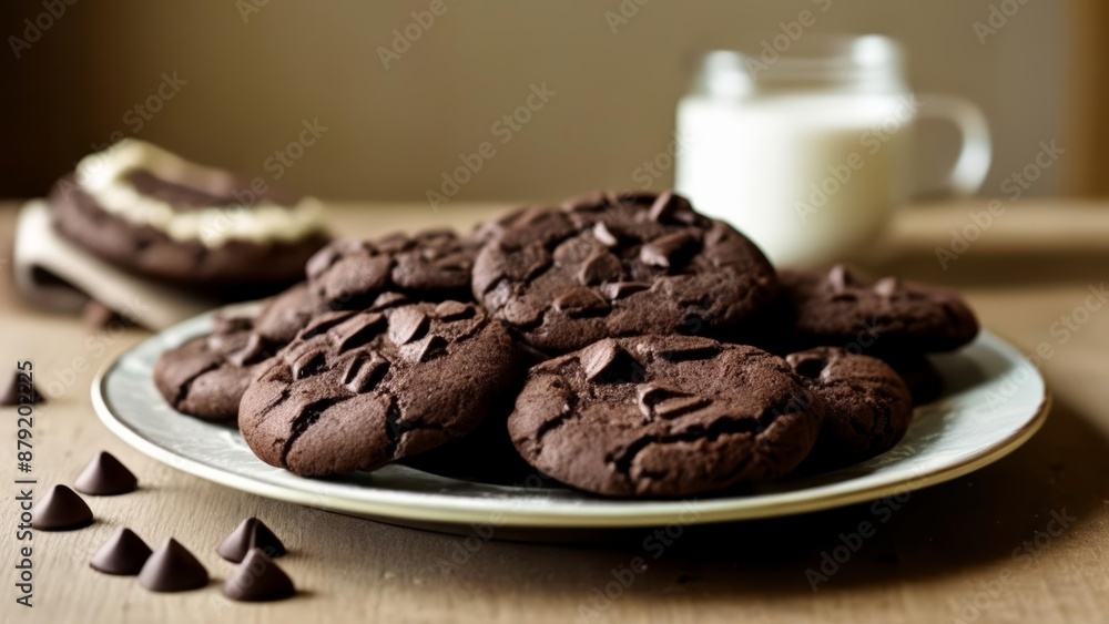 Deliciously indulgent chocolate chip cookies paired with a refreshing glass of milk Deliciously indulgent chocolate chip cookies paired with a refreshing glass of milk