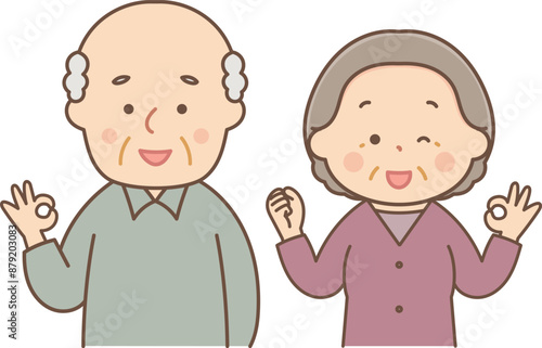 オッケーサインをする笑顔のシニア夫婦