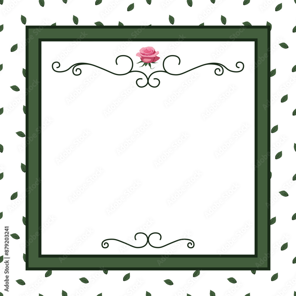 square frame with green leaves and curls