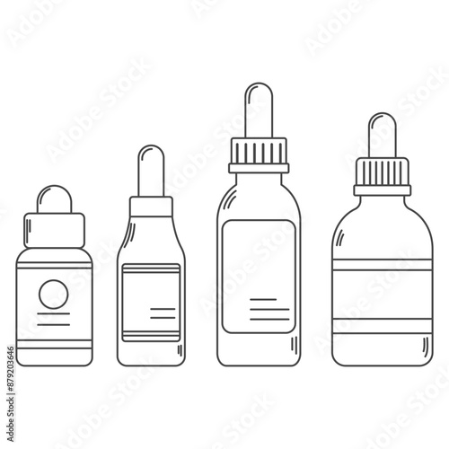 Set of nasal bottles or cosmetic droppers with serum linear icons. Editable stroke