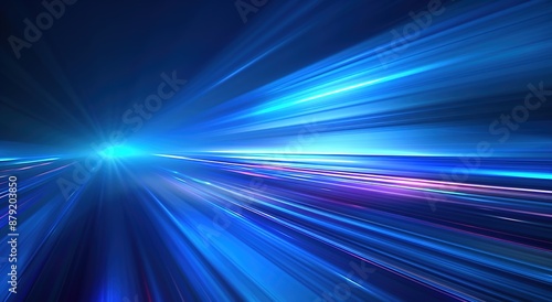 A visionary depiction of an abstract backdrop, featuring ethereal blue lines intertwined with radiant lights, presenting a futuristic concept for a PowerPoint slide background © ma