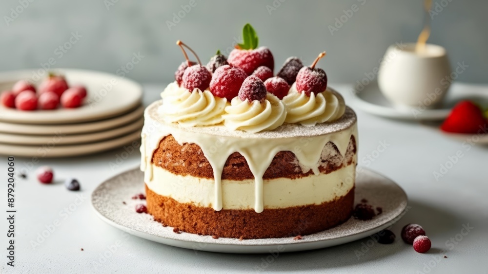 Deliciously decadent raspberry cake ready to be savored Deliciously decadent raspberry cake ready to be savored