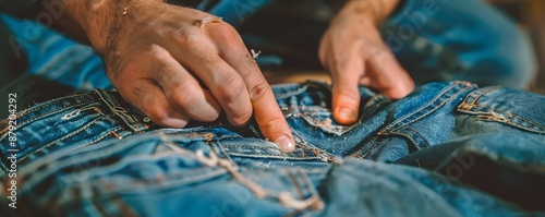 Hands Mending Torn Jeans wi...