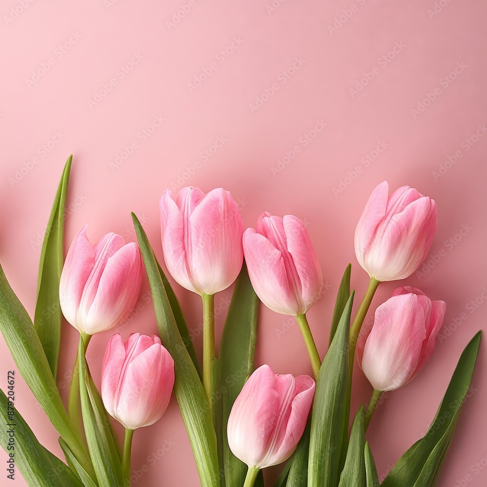 Pink Tulips on Pink Background - Beautiful Flowers for Spring - Colored Tullips - Background for Mother's Day, Woman's Day, Valentine's Day or Birthday - Space for Copy or Text Pink Tulips on Pink Background - Beautiful Flowers for Spring - Colored Tullips - Background for Mother's Day, Woman's Day, Valentine's Day or Birthday - Space for Copy or Text