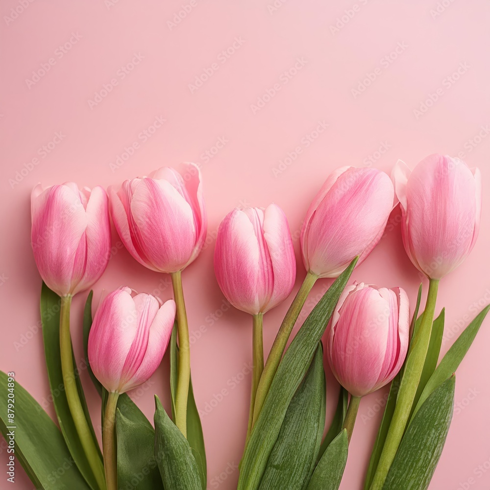Pink Tulips on Pink Background - Beautiful Flowers for Spring - Colored Tullips - Background for Mother's Day, Woman's Day, Valentine's Day or Birthday - Space for Copy or Text Pink Tulips on Pink Background - Beautiful Flowers for Spring - Colored Tullips - Background for Mother's Day, Woman's Day, Valentine's Day or Birthday - Space for Copy or Text