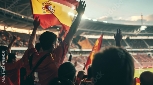 happy spanish Fans at the crowded football stadium