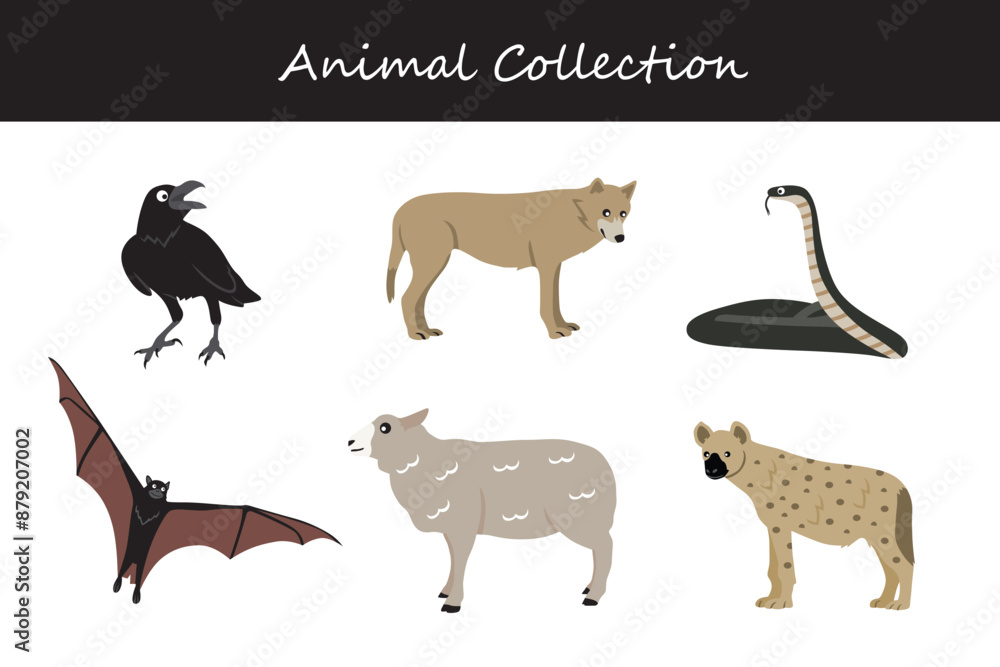 Fototapeta premium Animals collection. Flat style vector illustration.