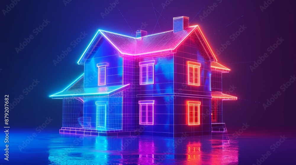 Neon House with Reflection Neon House with Reflection