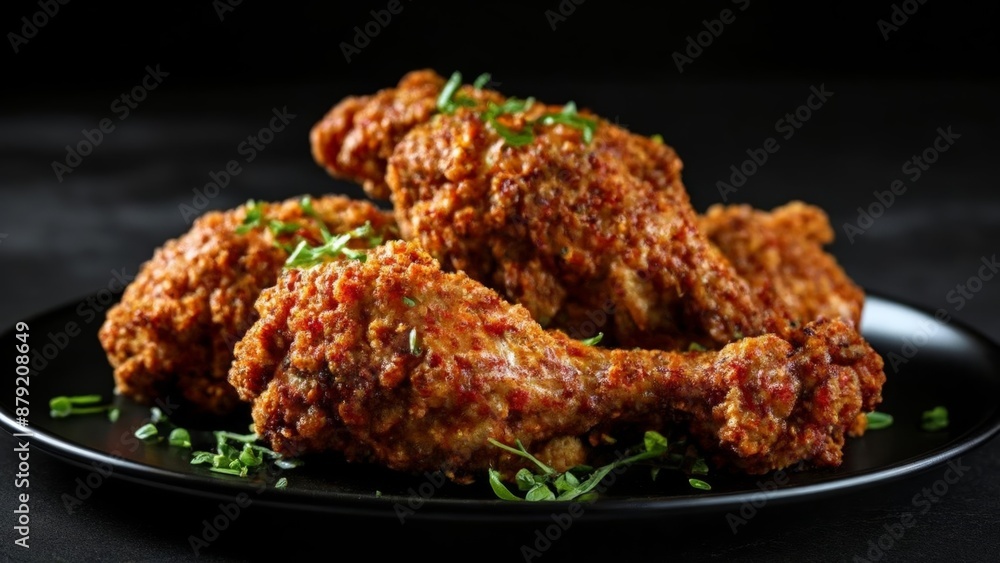 Crispy golden fried chicken drumsticks ready to be savored Crispy golden fried chicken drumsticks ready to be savored