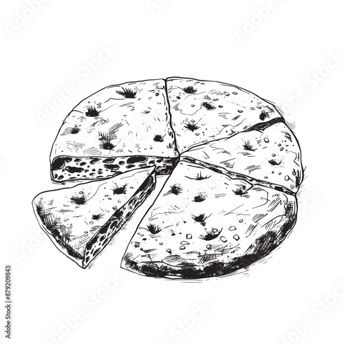 Focaccia illustration, hand drawn ink drawing isolated on white background, vector illustrations