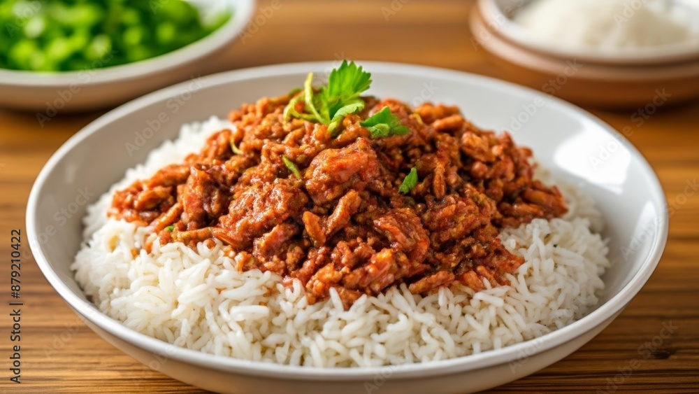Delicious meal with rice and meat sauce ready to be enjoyed Delicious meal with rice and meat sauce ready to be enjoyed