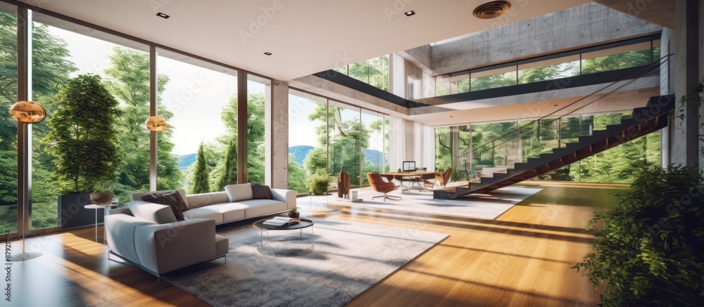 Modern Open-Plan Living Space With Lush Green Views Modern Open-Plan Living Space With Lush Green Views