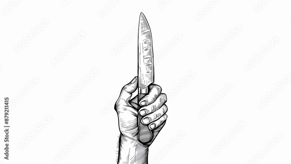 Hand with Barbecue knife up, vector art illustration, white background