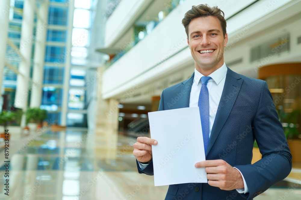 A Confident Businessman Presents a Proposal in a Modern Office Building A Confident Businessman Presents a Proposal in a Modern Office Building