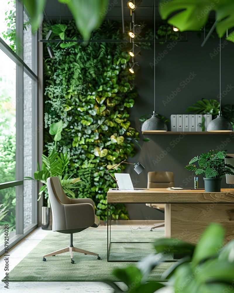 Interior of a beautiful modern office building with green space Interior of a beautiful modern office building with green space