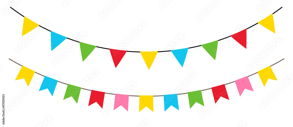 Obraz premium Flag garlands. Colored carnival garland of triangular flags. Vector illustration