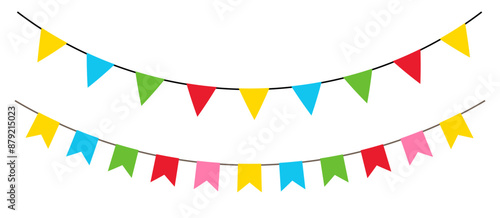 Flag garlands. Colored carnival garland of triangular flags. Vector illustration