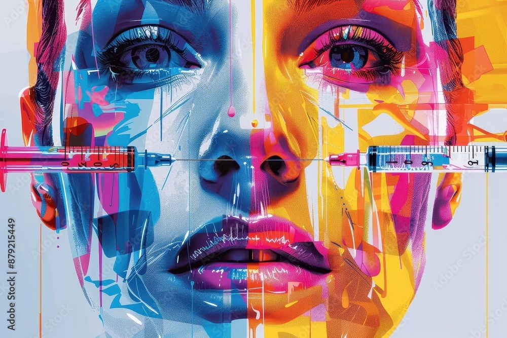 Illustration of a face with Botox injection areas labeled. Stock ...