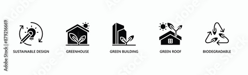 Eco Friendly Architecture Banner Web Icon Vector Illustration Concept With Icon Of Sustainable Design, Greenhouse, Green Building, Green Roof, Biodegradable