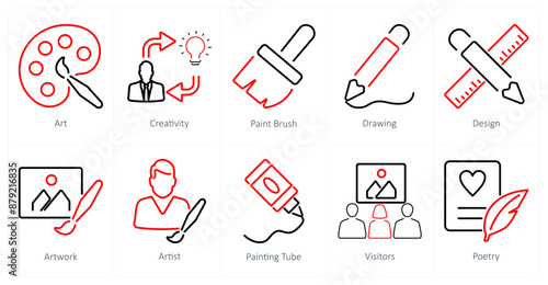 A set of 10 art icons as art, creativity, paint brush