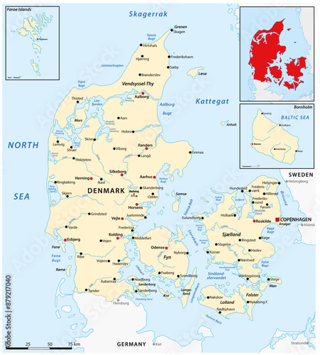 Vector map of the northern European country of Denmark